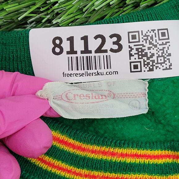 Vintage 80s Blank Ringer Sweatshirt Women Medium 18x21 Green - Picture 7 of 9